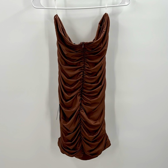Lulus Exemplary Charm Brown Strapless Ruched Bodycon Mini Dress size L NWT - Picture 7 of 14
